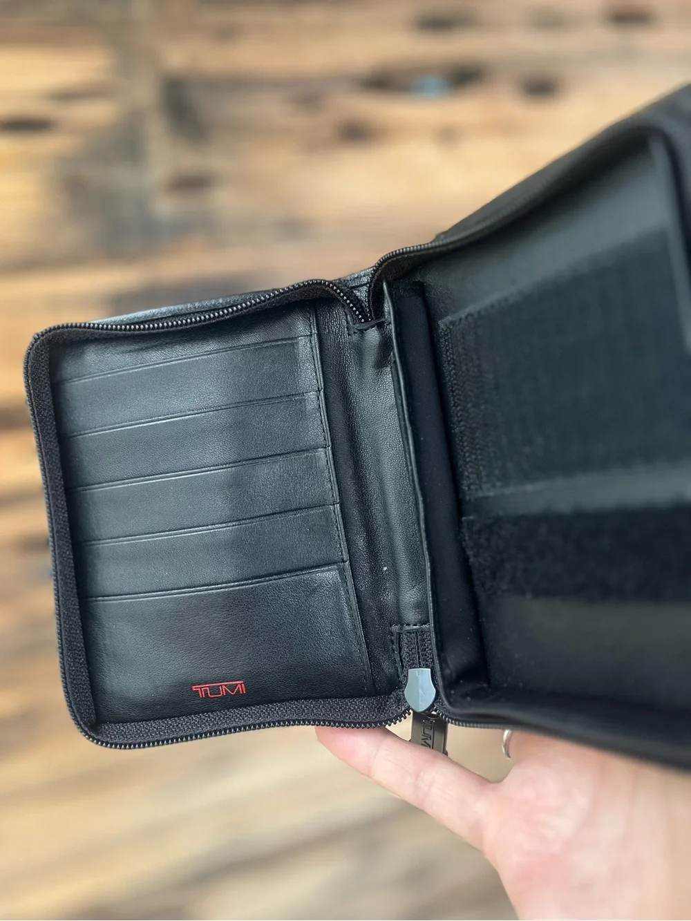 TUMI | Black Leather Zip Card Wallet